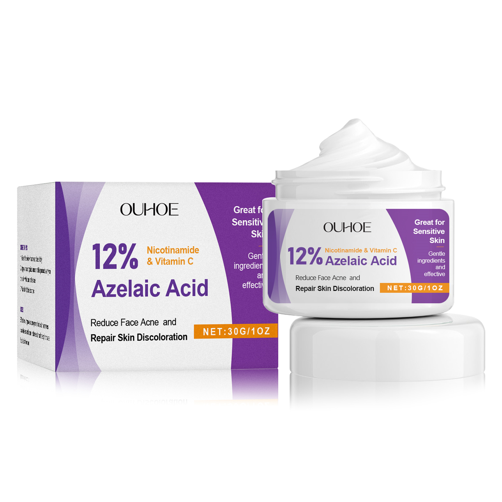 OUHOE 30g Acne Treatment Cream Azelaic Acid Reduce Face Acne and Repair Skin Discoloration