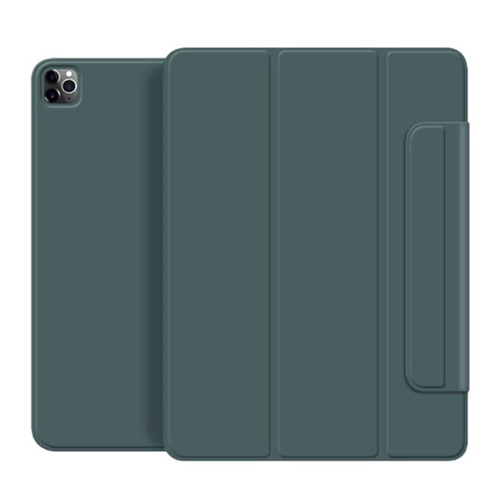 Leather Case for iPad Air 13 (2026) / (2025) / (2024) / Pro 12.9 (2022) / (2021) / (2020) / (2018) Magnetic Clasp Tri-Fold Stand Cover - Dark Green