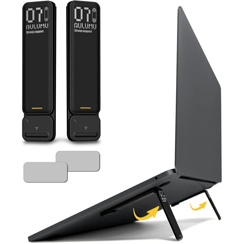 AULUMU G07 2Pcs / Set Ultra Slim Laptop Riser Stand PU Leather + Zinc Alloy Spring Pop-Up Notebook Holder - Black