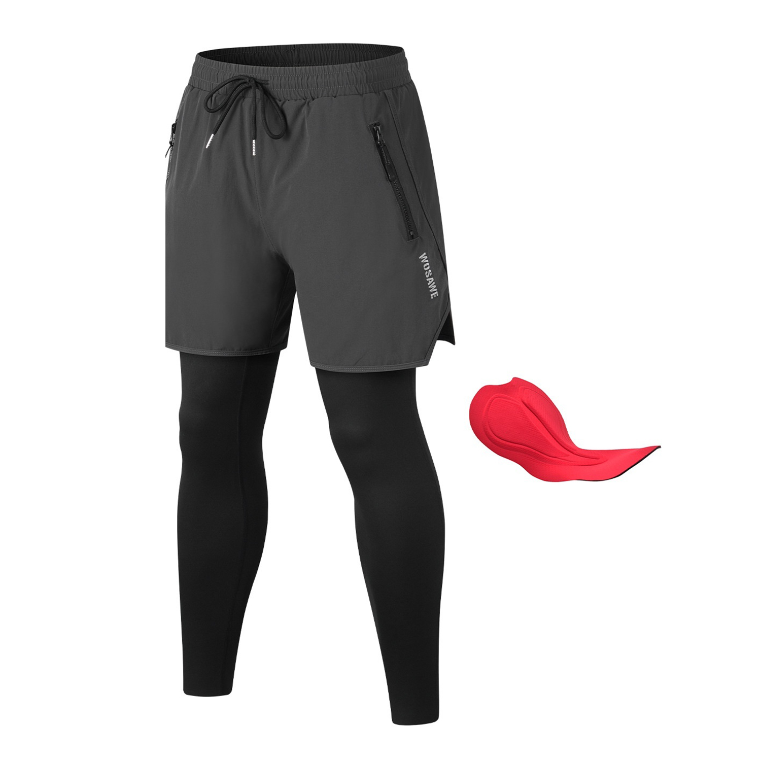 WOSAWE BF135 Fake Two-Piece Cycling Pants for Men Shock Absorbing 16mm 4D Padded Mountain Bike Pants - BF135/H Gray |Asian Size XL/European Size L