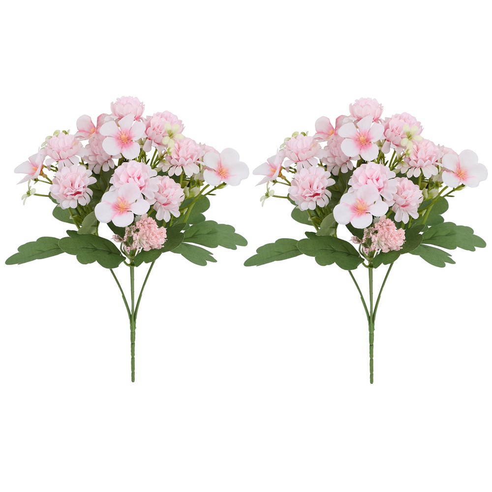 2Pcs Artificial Flower Bouquet Ping Pong Chrysanthemum Decorative Ornament for Living Room / Wedding / Outdoor - Deep Pink