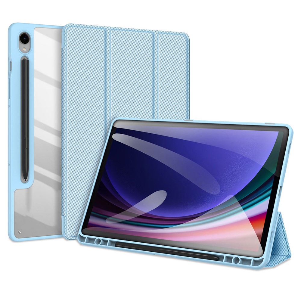DUX DUCIS TOBY Series For Samsung Galaxy Tab S10 Lite / S10 FE / S9 FE / S9 Tablet Leather Case Tri-Fold Stand Pen Slot Cover - Baby Blue