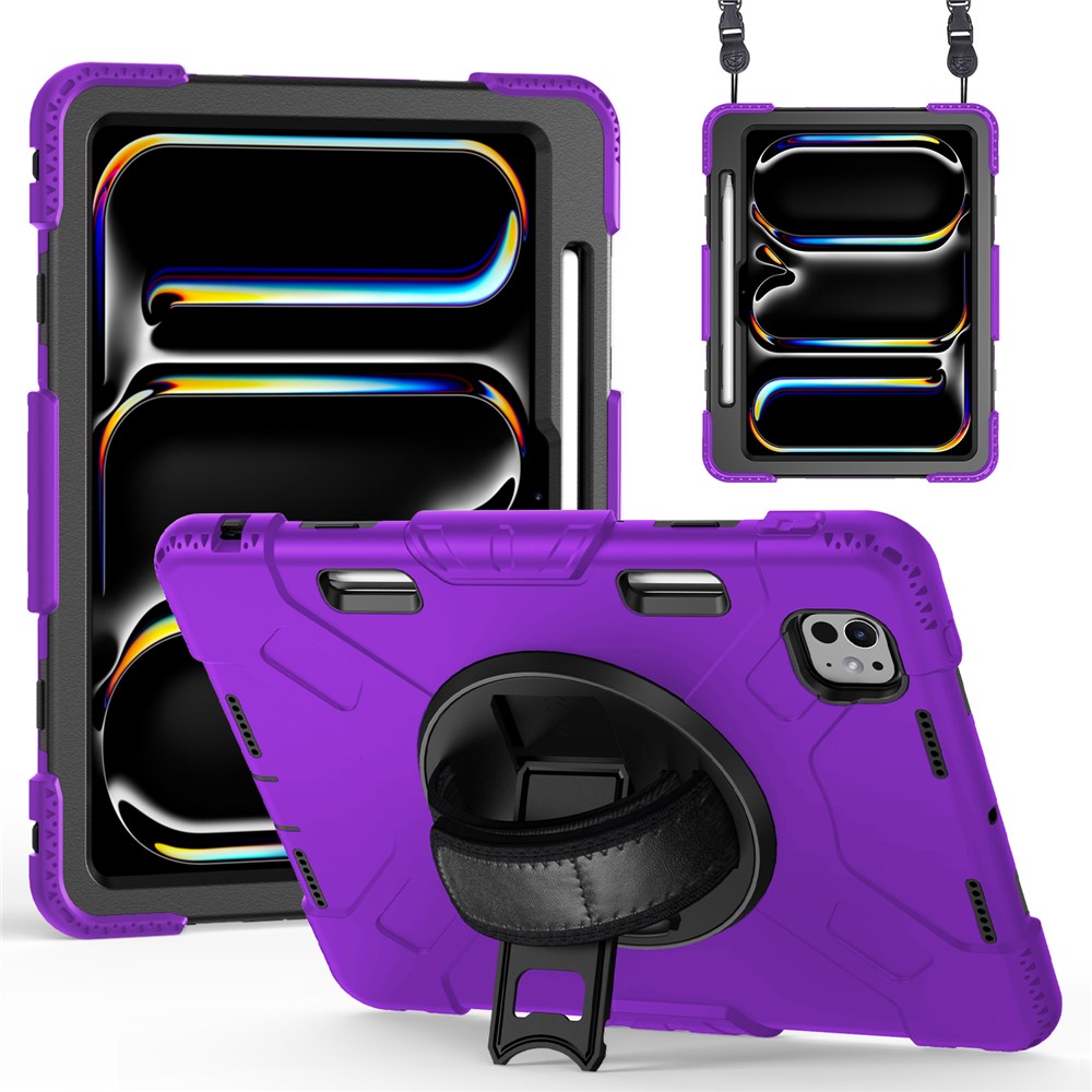 iPad Pro 11 (2025) / 11 (2024) Kickstand Case Anti-Scratch Tablet Cover with Shoulder Strap - Purple