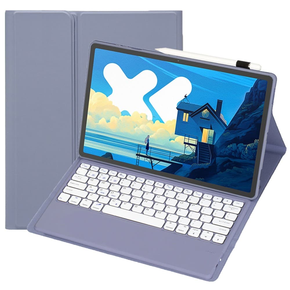 AM26 For Lenovo Idea Tab Pro / Tab P12 Ultra-Thin Leather Tablet Stand Cover + Bluetooth Keyboard - Purple