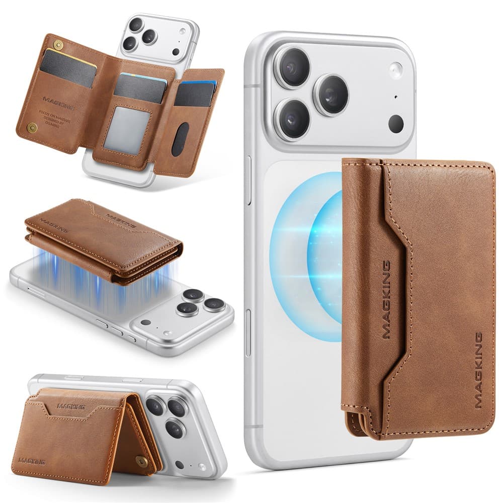 MAGKING K3 PRO Magnetic Detachable Phone Card Holder Kickstand RFID Blocking 6 Card Slots - Brown