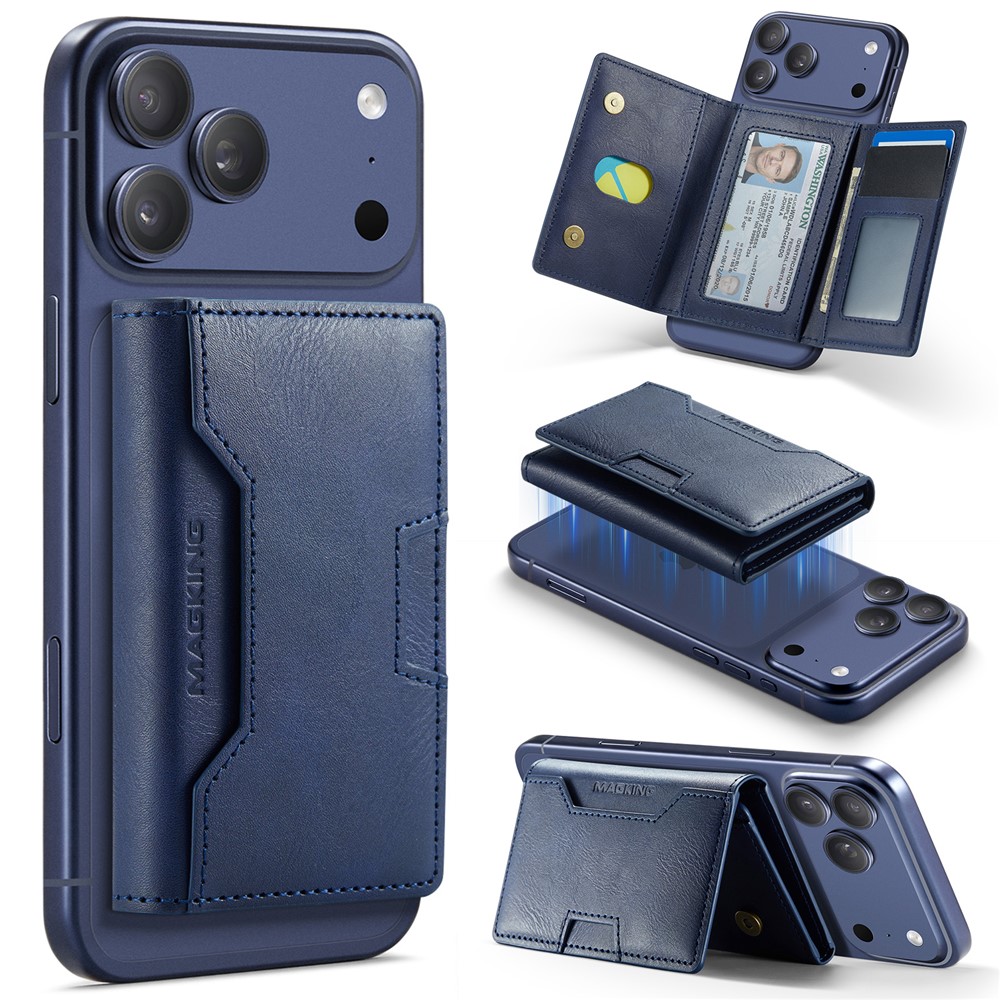 MAGKING K4 Card Holder Tri-Fold Magnetic RFID Blocking PU Leather Wallet - Blue