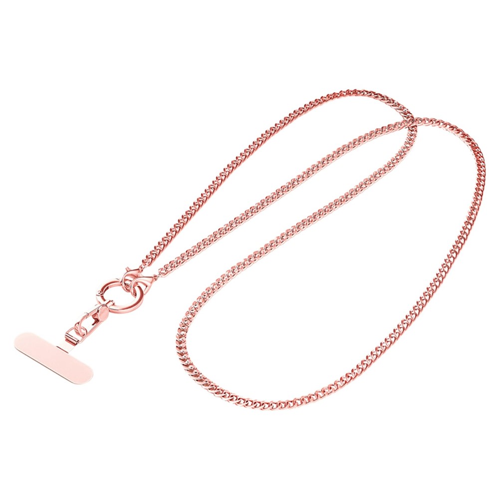 120cm Rotatable Metal Chain Phone Lanyard Crossbody Neck Strap with Tether Tab - Rose Pink