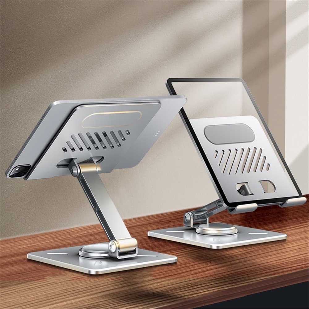 XUNDD XDHO-027 Rotation Foldable Desktop Holder Tablet Stand for iPhone 16 / 16 Plus / 16 Pro / 16 Pro Max - Silver
