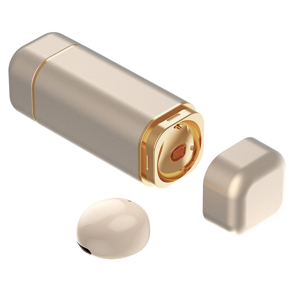 Single Wireless Earphone Mini Bluetooth Headset Sports Headphone with Lipstick-shaped Charging Case - Skin Color