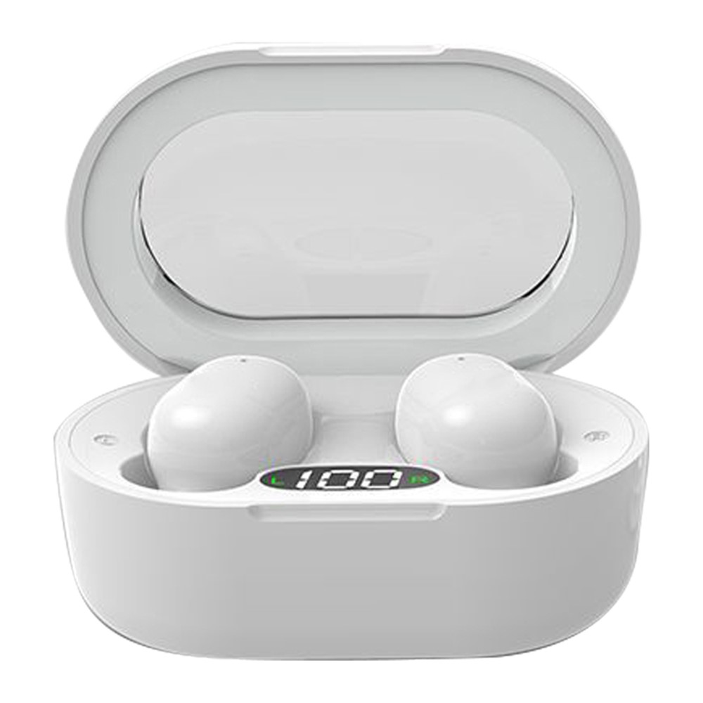 E8S Mini TWS Bluetooth Earphone Digital Display HiFi Stereo Wireless Touch In-ear Headset - White