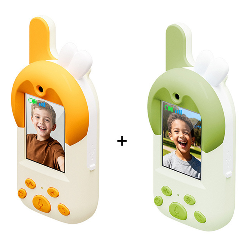 D100 2Pcs 2.0 Inch Kids Video Walkie Talkie Two-Way Intercom Device with Camera - Yellow + Green