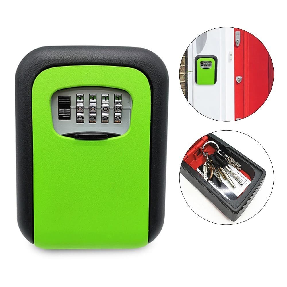 4-Digit Combination Lock Wall Mounted Key Storage Box Security Car Home Key Safe Box - Green
