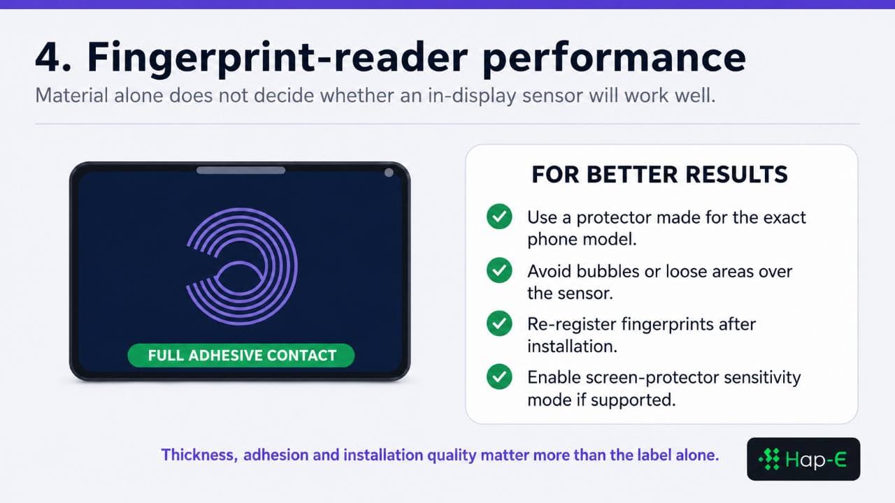 Checklist for improving in-display fingerprint reader performance with a screen protector
