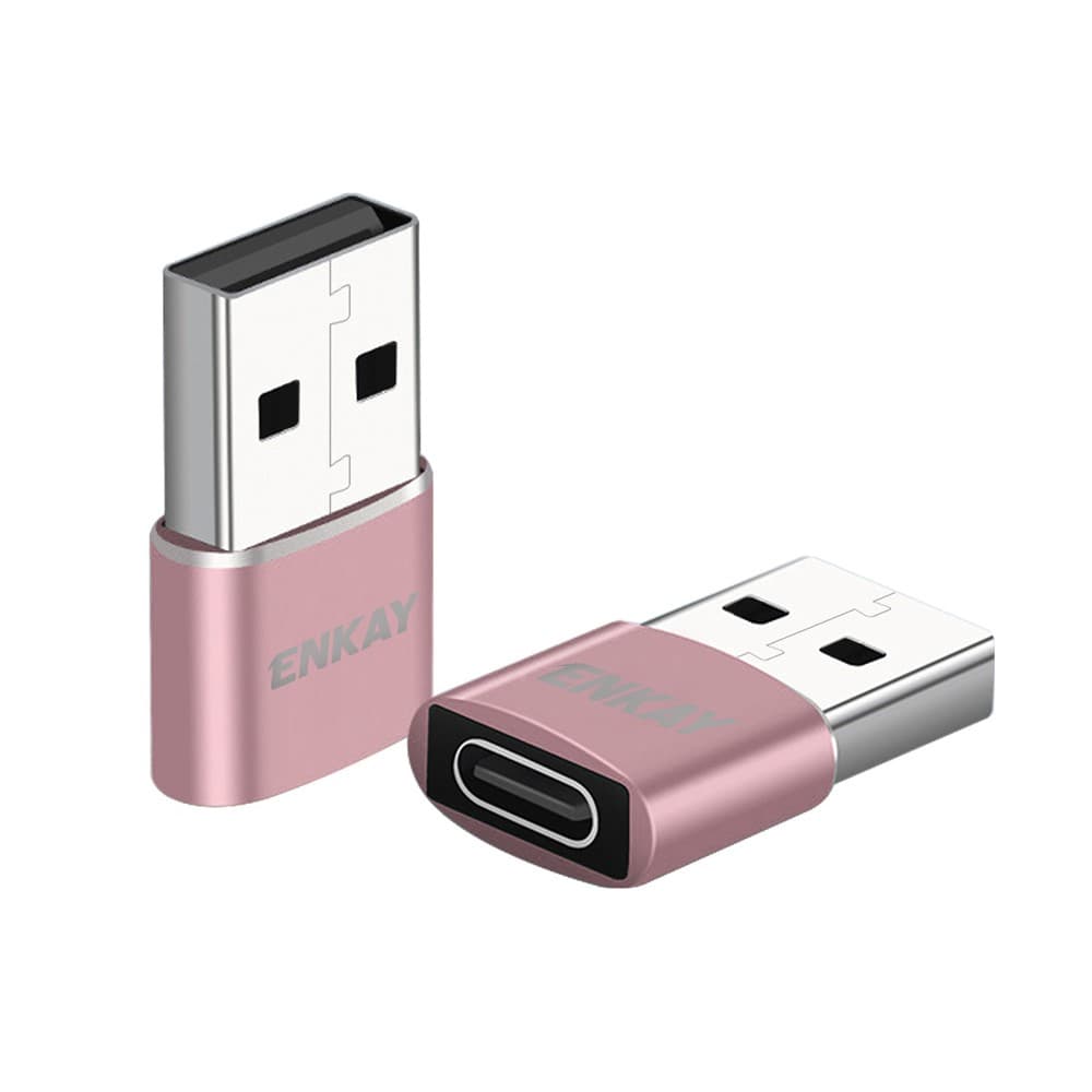 ENKAY HAT PRINCE ENK-AT105 USB Male to Type-C Female Adapter Connector Support Fast Charge Data Transfer - Rose Gold