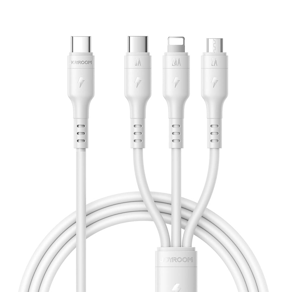 JOYROOM S-A61 3 in 1 Charging Cable Type-C to Type-C / iP / Micro USB 3.5A 1.2m Fast Charging Cord - White