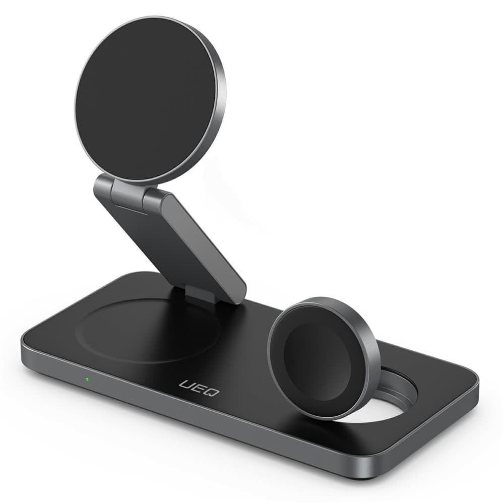 T8 3 in 1 Wireless Charging Station Foldable Charger Stand for iPhone 15-12 / Apple Watch / Airpods - Black