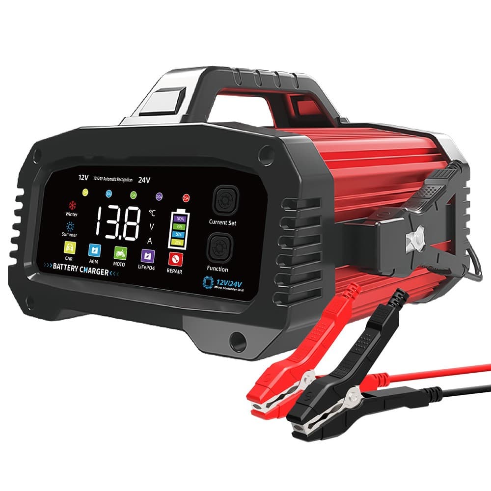 E-FAST TK-2500 25A Max Car Automatic Battery Charger for Lithium LiFePO4 AGM GEL Lead-Acid - UK Plug / Red