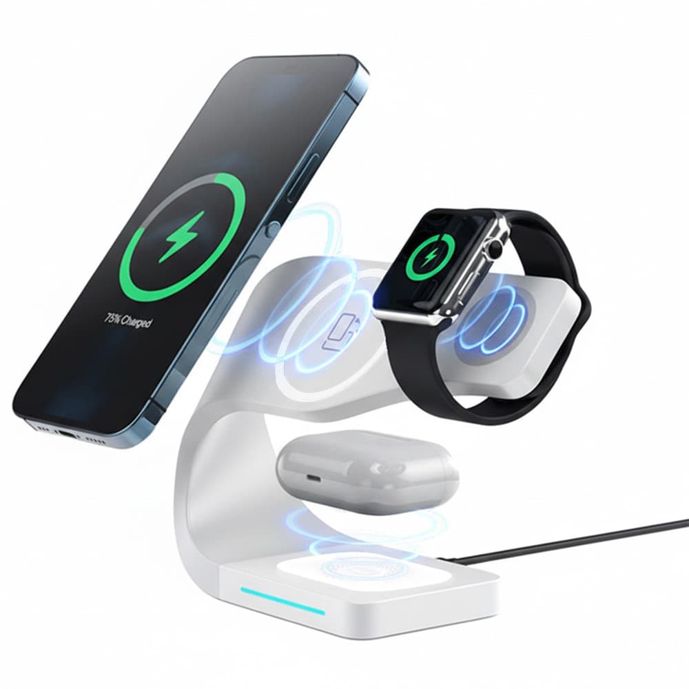 LDX-178 for Apple / Android Phones / Apple Watch / Airpods 15W Wireless Smartwatch Phone Charger Charging Station Dock - White