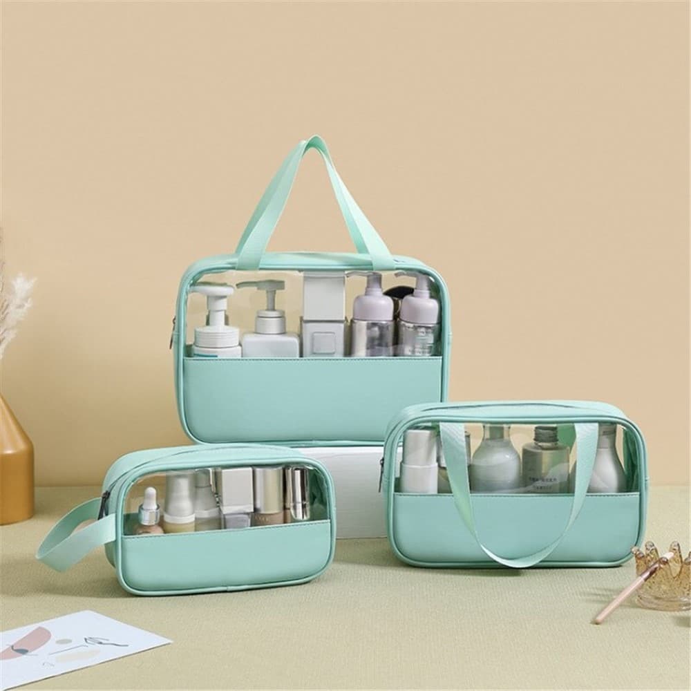 3Pcs Travel Makeup Bags Waterproof Transparent Toiletries Bag Cosmetic Storage Bags - Blue
