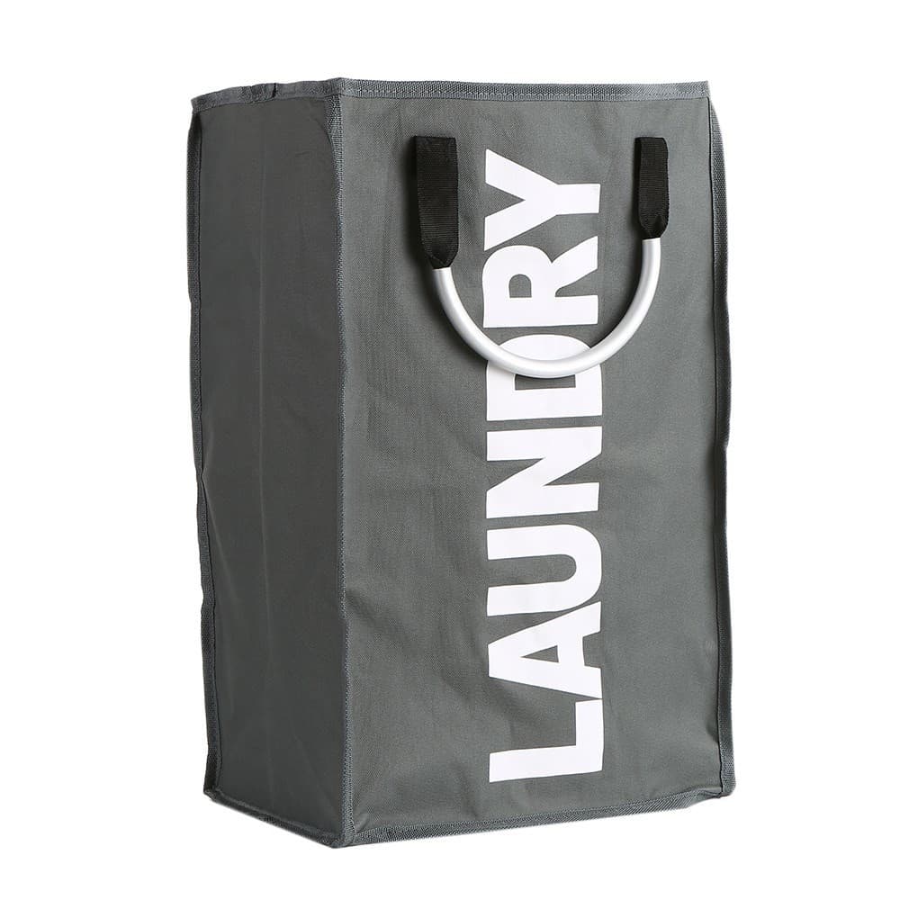 Practical Foldable Laundry Bag Washing Dirty Clothes Laundry Basket Durable Storage Bag with Alloy Handle - Dark Grey