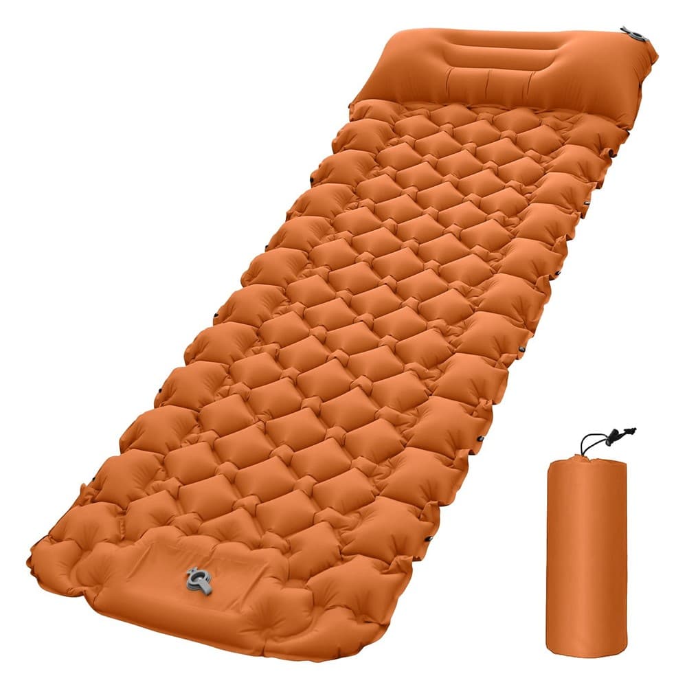 Camping Mat Ultralight Inflatable Sleeping Mattress Hiking Trekking Portable Travel Waterproof Sleeping Folding Bed with Air Pillow - Orange