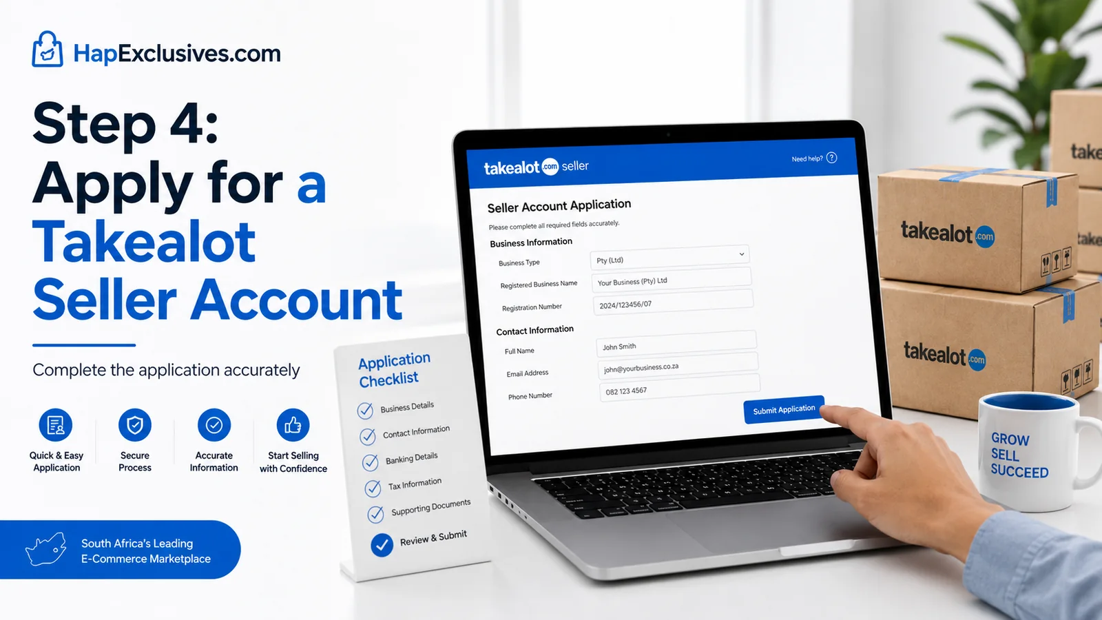 Illustration of applying for a Takealot seller account