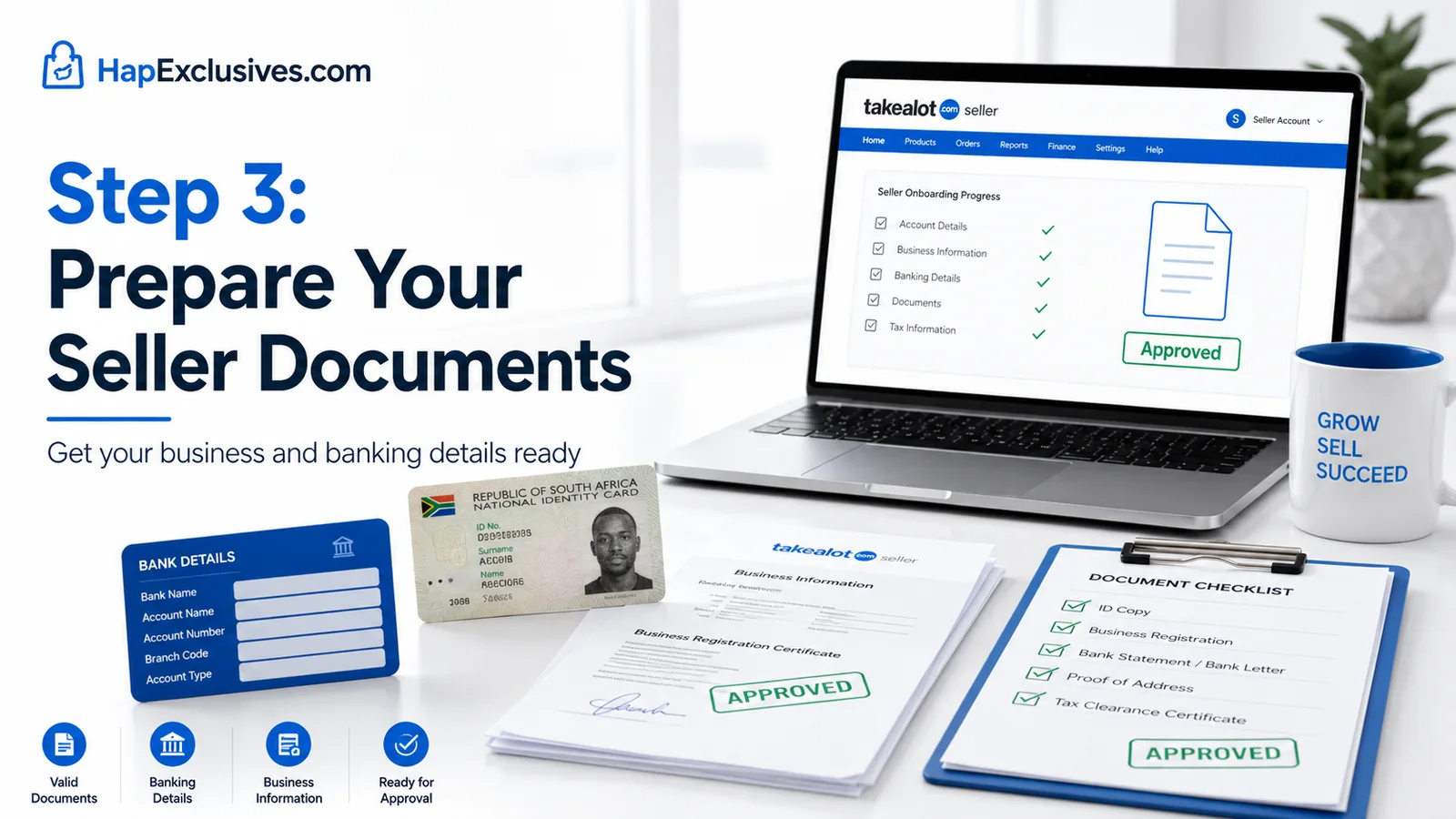 Illustration of documents prepared for a Takealot seller application