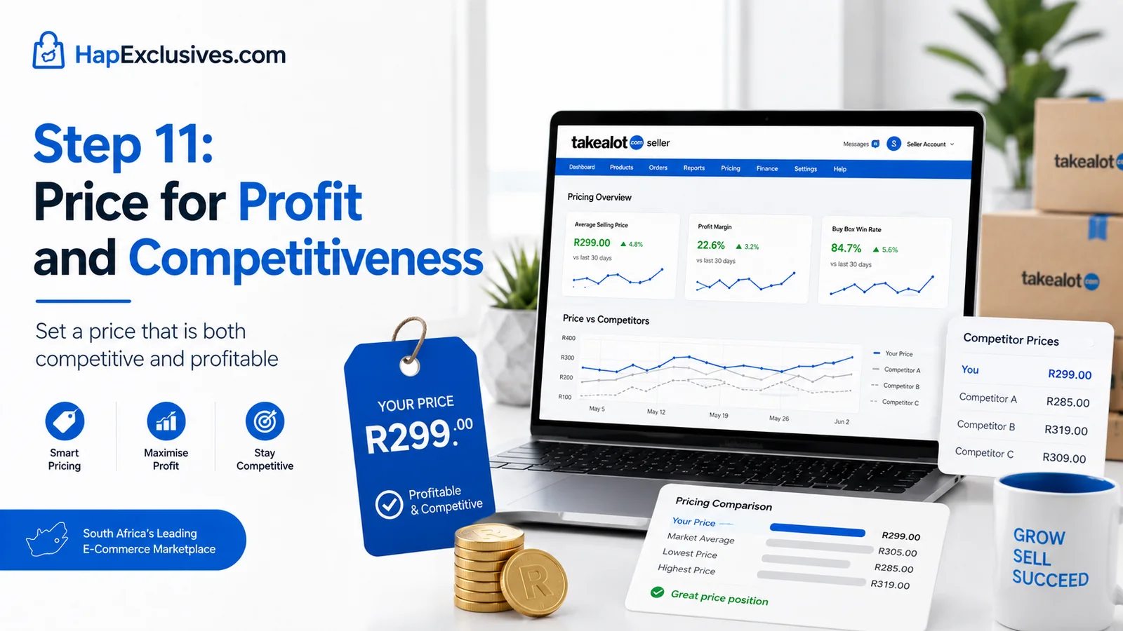 Illustration of profitable and competitive pricing for a Takealot product